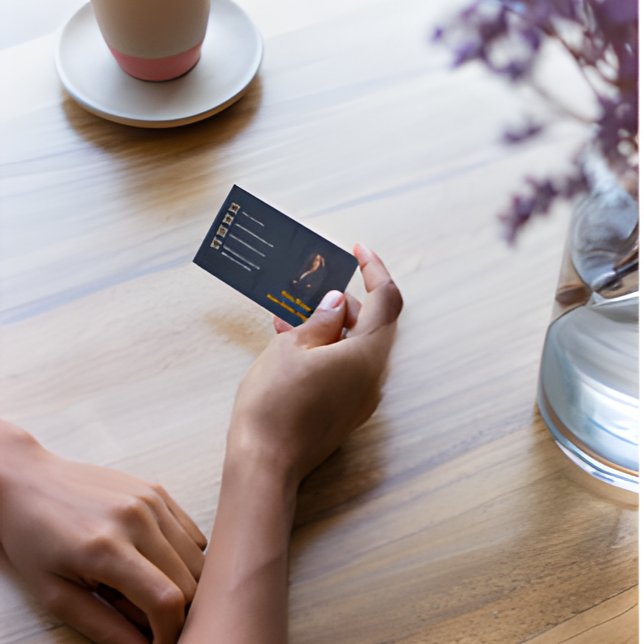 Cartão De Visitas Magnético Navy Blue Gold Photo Attorney Business Card (Criador carregado)