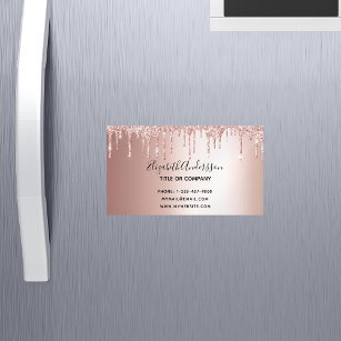 Cartão De Visitas Magnético negócio elegante metálico com brilho rosa dourado