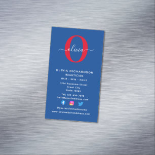 Cartão De Visitas Magnético Nome do Script Monograma Vertical Vermelho Branco 