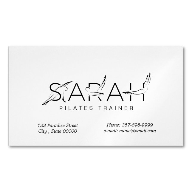 Cartão De Visitas Magnético Nome SARAH Pilates Instrutor Cartão de visita (Frente)