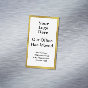 Cartão De Visitas Magnético Nosso Escritório Mudou Logotipo Empresarial White