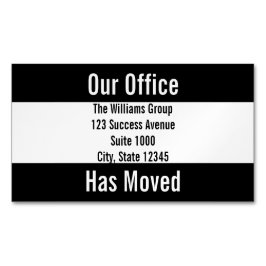 Cartão De Visitas Magnético Nosso Escritório Mudou O Anúncio De Preto E Branco