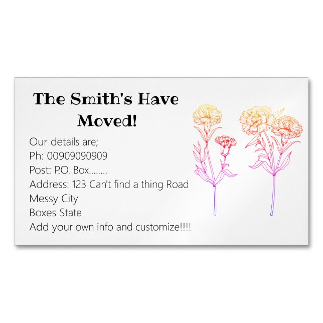 Cartão De Visitas Magnético Novos Detalhes do Carnação (Frente)