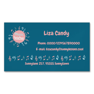 Cartão De Visitas Magnético O professor de música nota elegante fundo azul