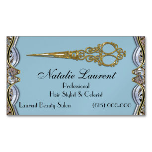 Cartão De Visitas Magnético O profissional elegante Scissor o azul chique da