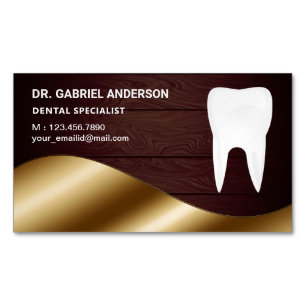 Cartão De Visitas Magnético Ouro Rústico Madeira Clínica Odontológica Dentista