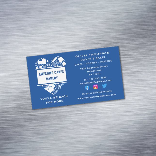 Cartão De Visitas Magnético Padaria padaria cozinheira pastelaria chef azul br (Posição Original)