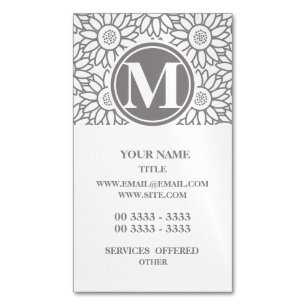 Cartão De Visitas Magnético Padrão De Girassol Elegante Monograma