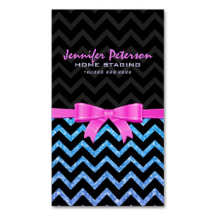 Cartão De Visitas Magnético Padrão de Glitter Preto Zigzag Chevron Colorido 2