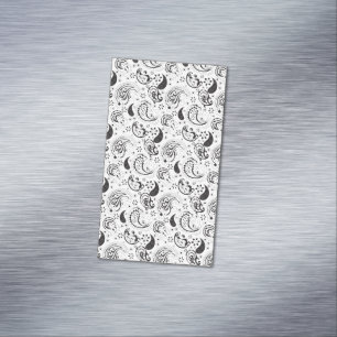 Cartão De Visitas Magnético Padrão Paisley Preto e Branco – Arte Textil Elegan
