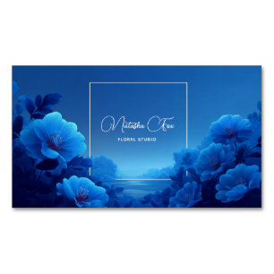 Cartão De Visitas Magnético Paisagem Serena Floral Azul Luminosa