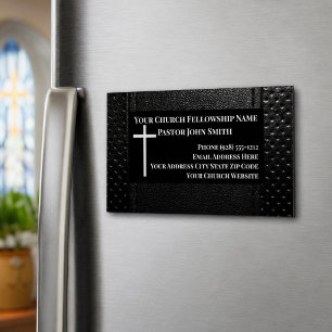 Cartão De Visitas Magnético Pastor da Igreja Bolsa de Couro Preto Cristão