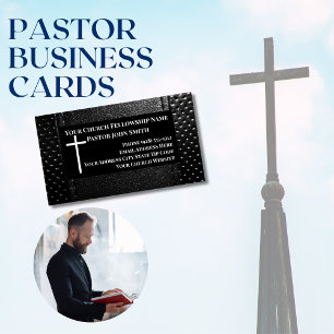 Cartão De Visitas Magnético Pastor da Igreja Bolsa de Couro Preto Cristão