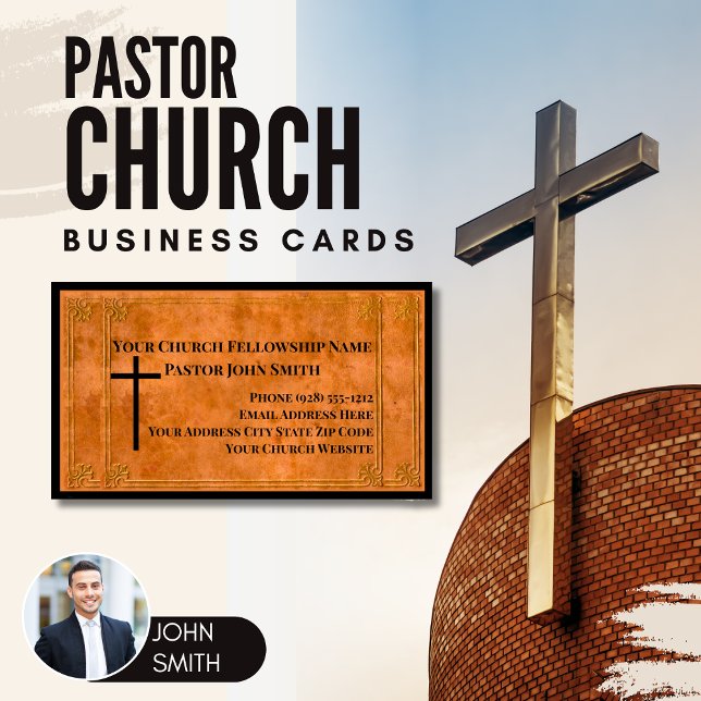 Cartão De Visitas Magnético Pastor da Igreja Esmagou Couro Elegante Cristão (Church Pastor Business Cards Faux Leather)