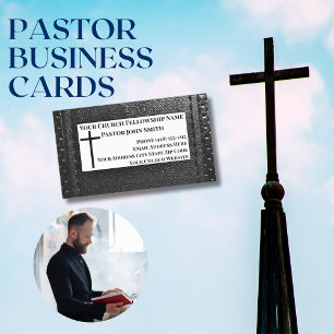 Cartão De Visitas Magnético Pastor-negro de couro cristão-cristão