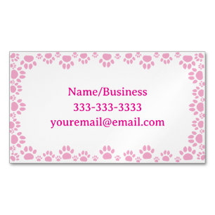 Cartão De Visitas Magnético Patas de Cachorro com Rosa Personalizado