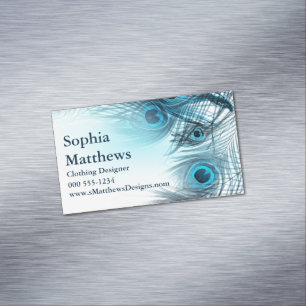 Cartão De Visitas Magnético Penas azuis modernas do pavão