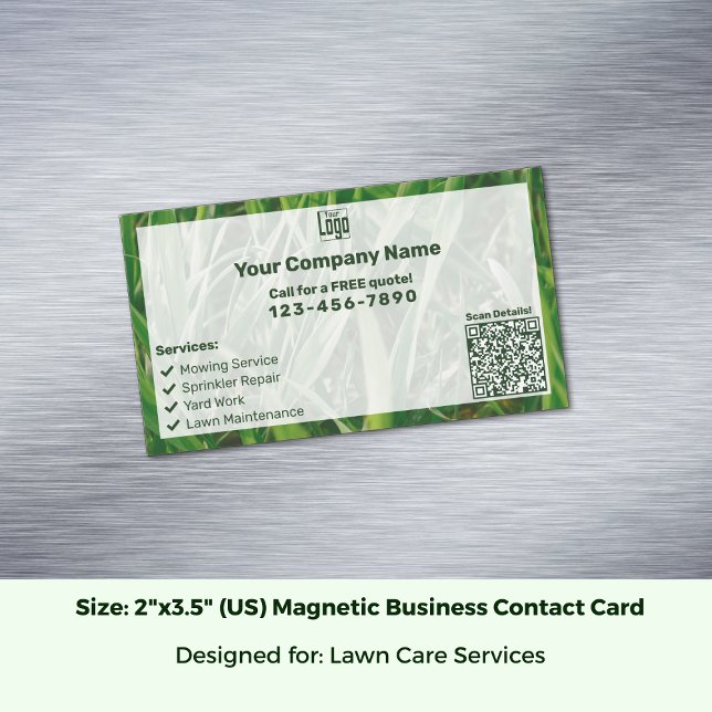 Cartão De Visitas Magnético Personalizar o CTA QR Code Green White Care (Custom Photo CTA QR Code Green White Lawn Care Business Card Magnet, Size 2x3.5 inch (US))
