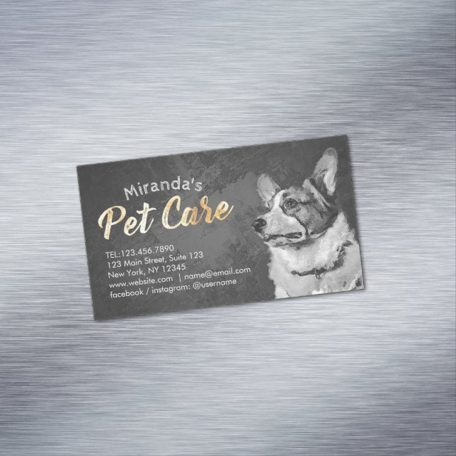 Cartão De Visitas Magnético Pet Care Grooming Sitting B & W Dog Oil Painting (Posição Original)