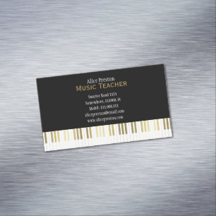 Cartão De Visitas Magnético Piano dourado preto elegante do professor de