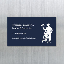 Cartão De Visitas Magnético Pintor & Decorador Serviços de Pintura Azul Branco