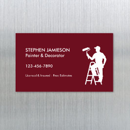Cartão De Visitas Magnético Pintor & Decorador Serviços de Pintura Vermelho Br