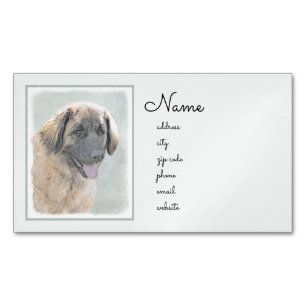 Cartão De Visitas Magnético Pintura de Leonberger - Arte de Cachorro Original