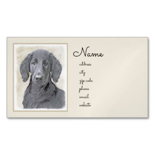 Cartão De Visitas Magnético Pintura De Retriever Revestida Plana - Arte De Cão