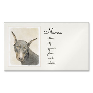 Cartão De Visitas Magnético Pintura Doberman Pinscher - Arte Original para Cac