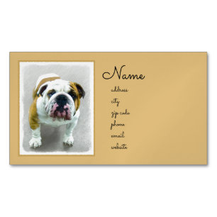 Cartão De Visitas Magnético Pintura em Bulldog - Arte Cão Original Bonita