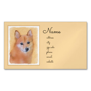 Cartão De Visitas Magnético Pintura em Spitz Finlandês - Arte Cão Original B