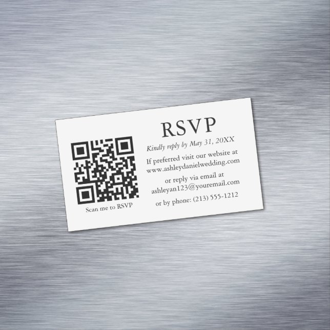 Cartão De Visitas Magnético Placas de 25 Magnet QR RSVP de Casamento Simples M (Posição Original)