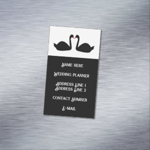 Cartão De Visitas Magnético Planner de Casamento Gótico Beijando Cisnes Negras