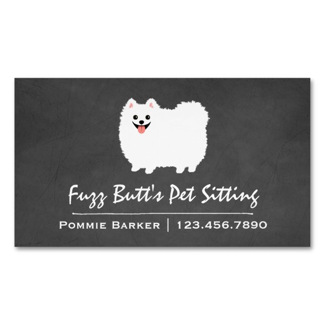 Cartão De Visitas Magnético Pomerano Branco Fluffy (Frente)