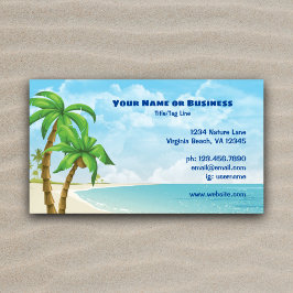 Cartão De Visitas Magnético Praia e Palmeiras Tropicais