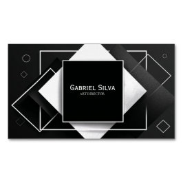 Cartão De Visitas Magnético Preto e Branco Geométrico Texturizados Modernos