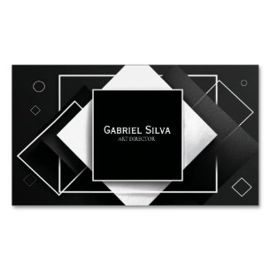 Cartão De Visitas Magnético Preto e Branco Geométrico Texturizados Modernos