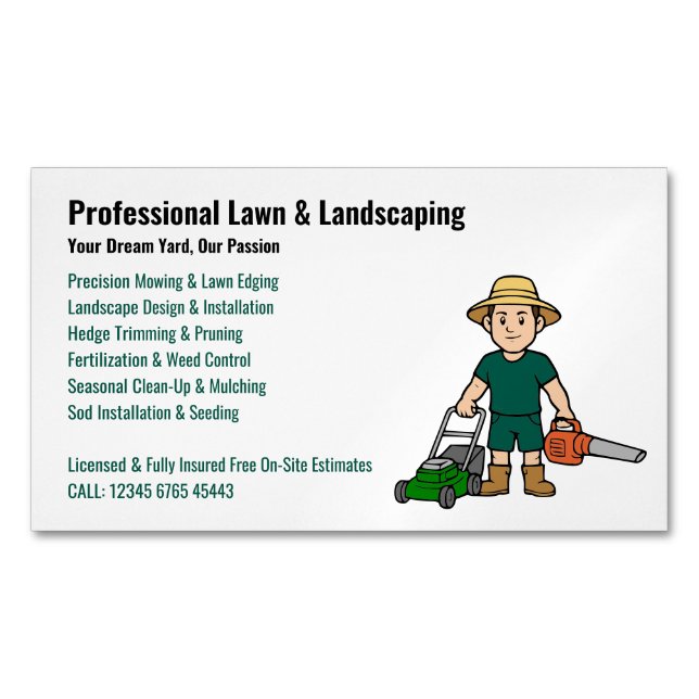 Cartão De Visitas Magnético Professional Lawn Care Landscaping Service (Frente)