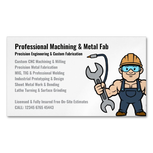 Cartão De Visitas Magnético Professional Machining Metal Fabrication Cartoon (Frente)