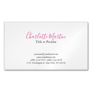 Cartão De Visitas Magnético Professional Pink White Manager Consultant Chief
