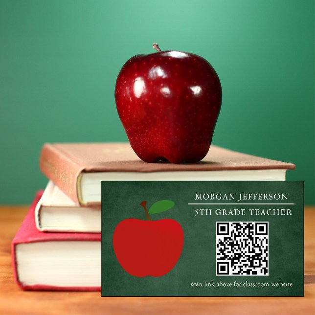 Cartão De Visitas Magnético Professor de Escola Red Apple Chalkboard Código QR (Criador carregado)