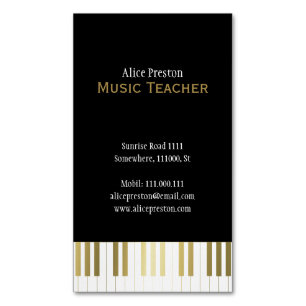 Cartão De Visitas Magnético Professor de Música Piano de Ouro Preto Elegant