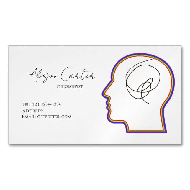 Cartão De Visitas Magnético psycology editable business card  (Frente)