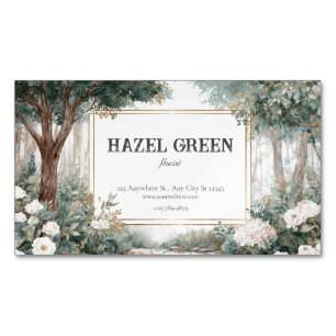 Cartão De Visitas Magnético Quadro Dourado Floral do Jardim Florestal Elegante