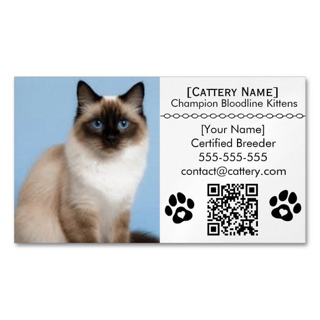 Cartão De Visitas Magnético Ragdoll Cattery Customizable Cat Breeder Magnet  (Frente)