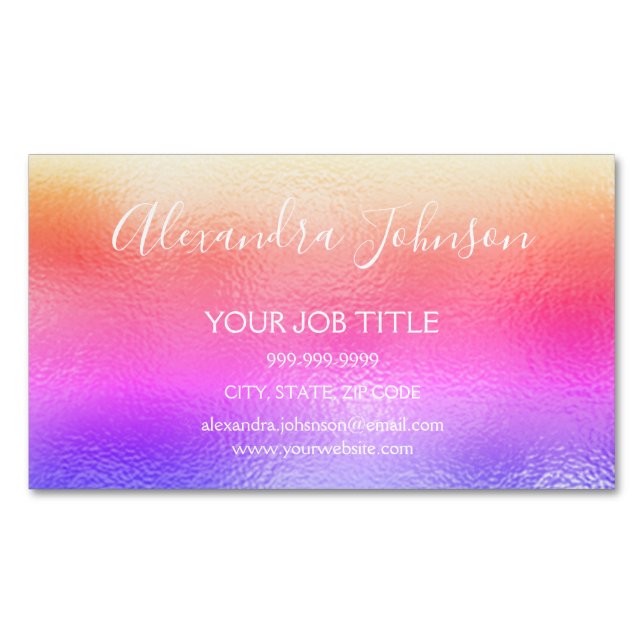 Cartão De Visitas Magnético Rainbow Pastel Foil Business Professional (Frente)