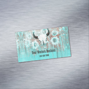 Cartão De Visitas Magnético Rastreio Teal Ocidental Caivota Girassóis Sobre Ma