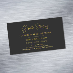 Cartão De Visitas Magnético Real Estate Black Dourado Script Luxury Profession