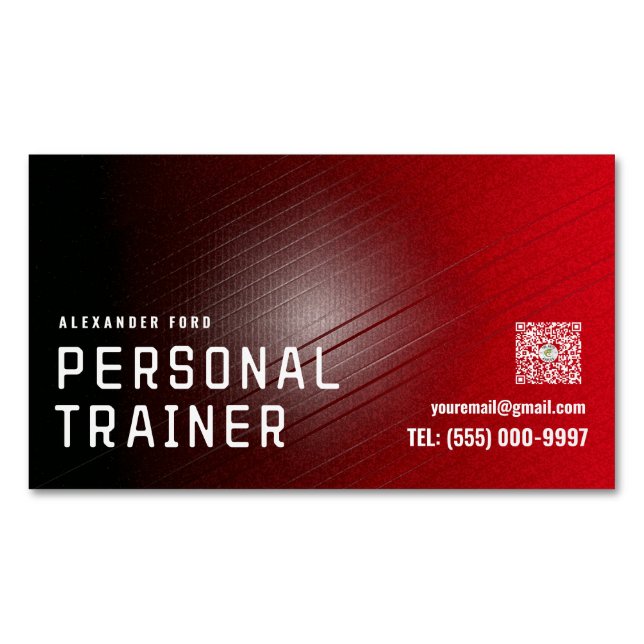 Cartão De Visitas Magnético Red Urban Texture Personal Trainer Business Card – (Frente)