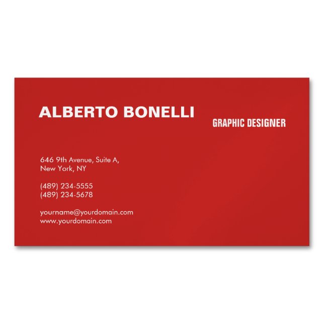 Cartão De Visitas Magnético Red White Professional Simples Moderno (Frente)